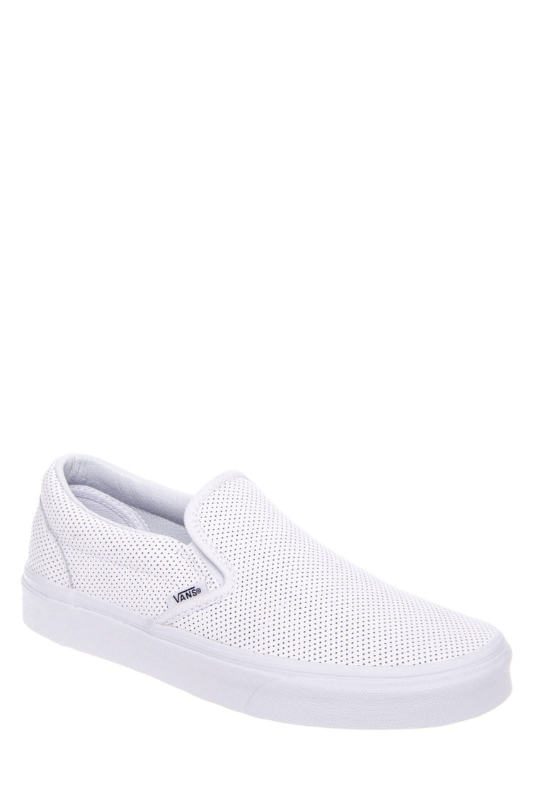 Vans Classic Perf Leather Slip-On Shoes, White, Size 5.5