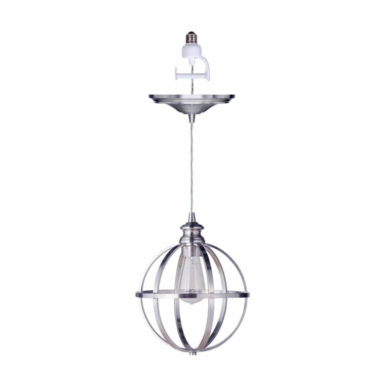 Worth Home Products Instant Pendant Recessed Light Conversion Kit with Brushed Nickel Globe Cage Shade and Vintage Bulb, PKN-4030-0030-B